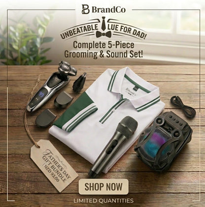 Father's Day Complete 5-Piece Grooming & Sound Bundle | NZ Shaver, Karaoke Speaker & Polo Shirt Gift Set