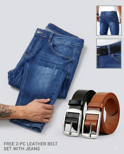 Scratch Denim with two Belts