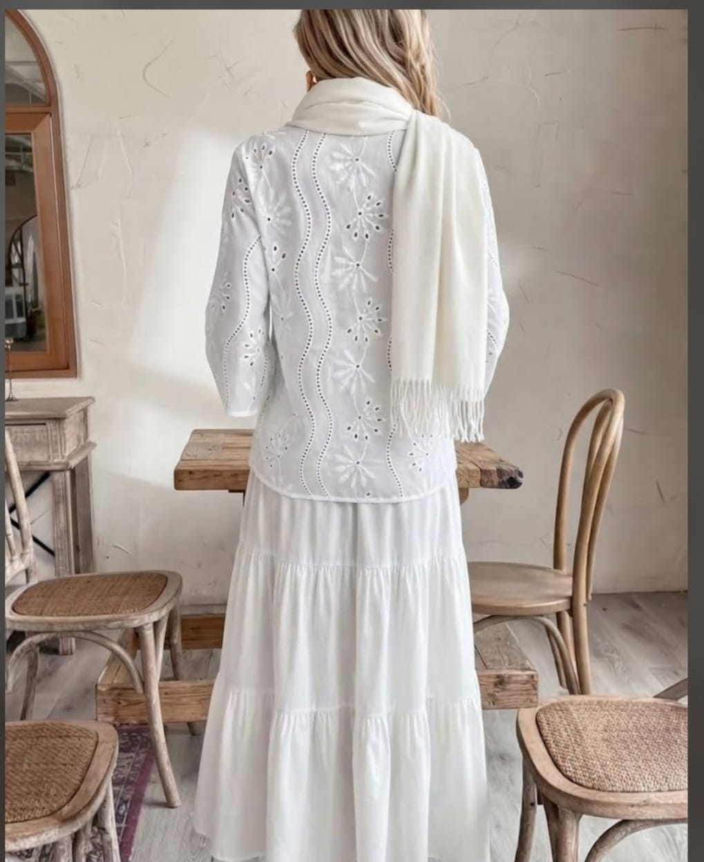 Chic 3-Piece Outfit Set: White Blouse, Skirt & Scarf NZD 56 Only